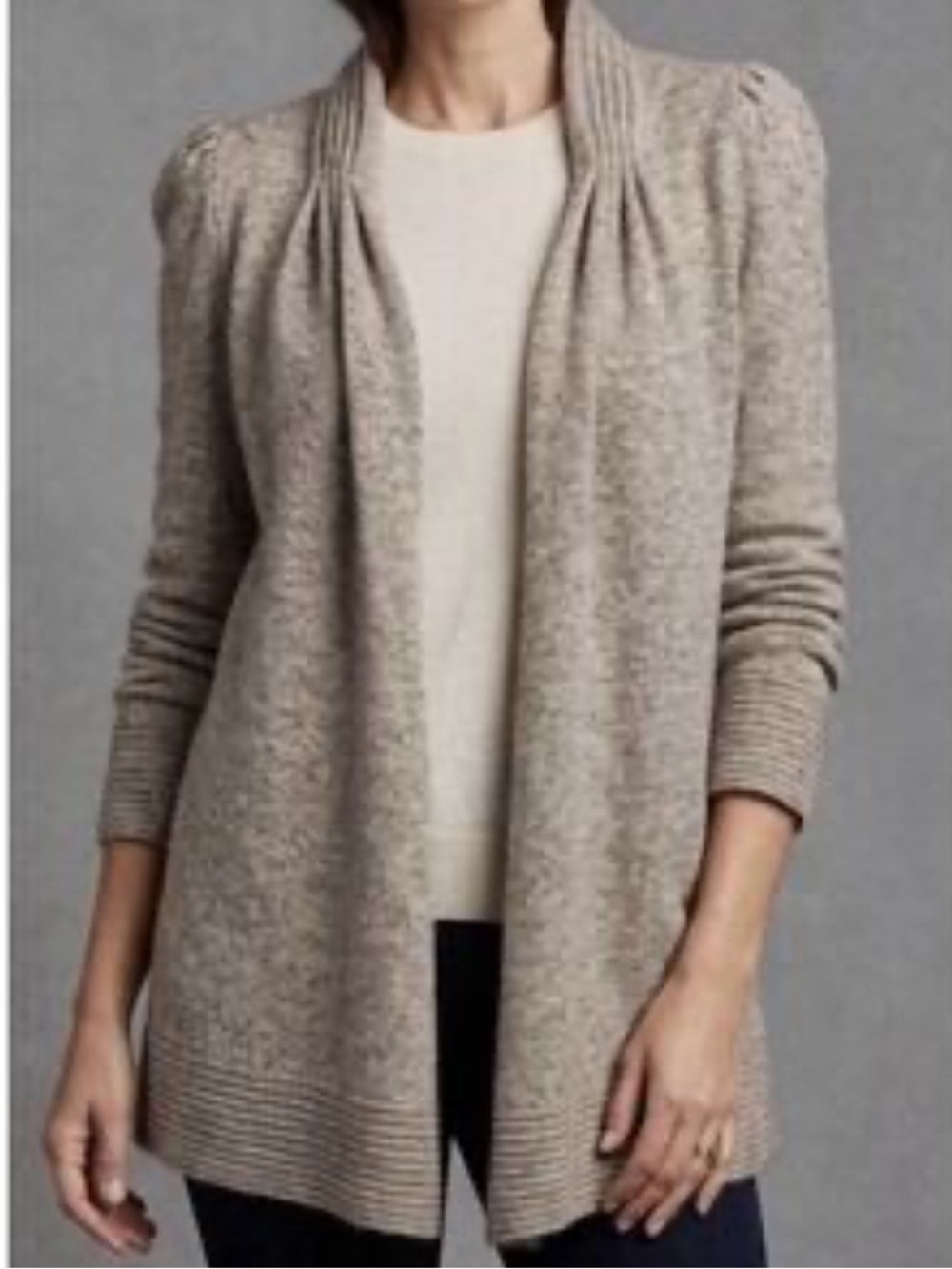 ANTHROPOLOGIE Meguro River Medium Tan Open Front Wool Blend Sweater Cardigan